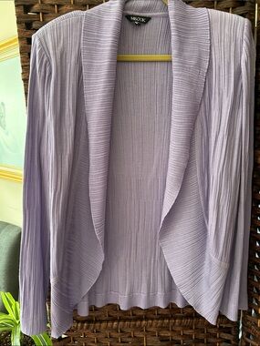 Misook Soft Lavender Ribbed Drape Cardigan